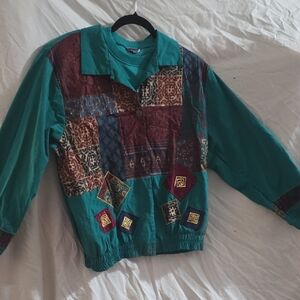 Vintage Teal Patchwork Blouse